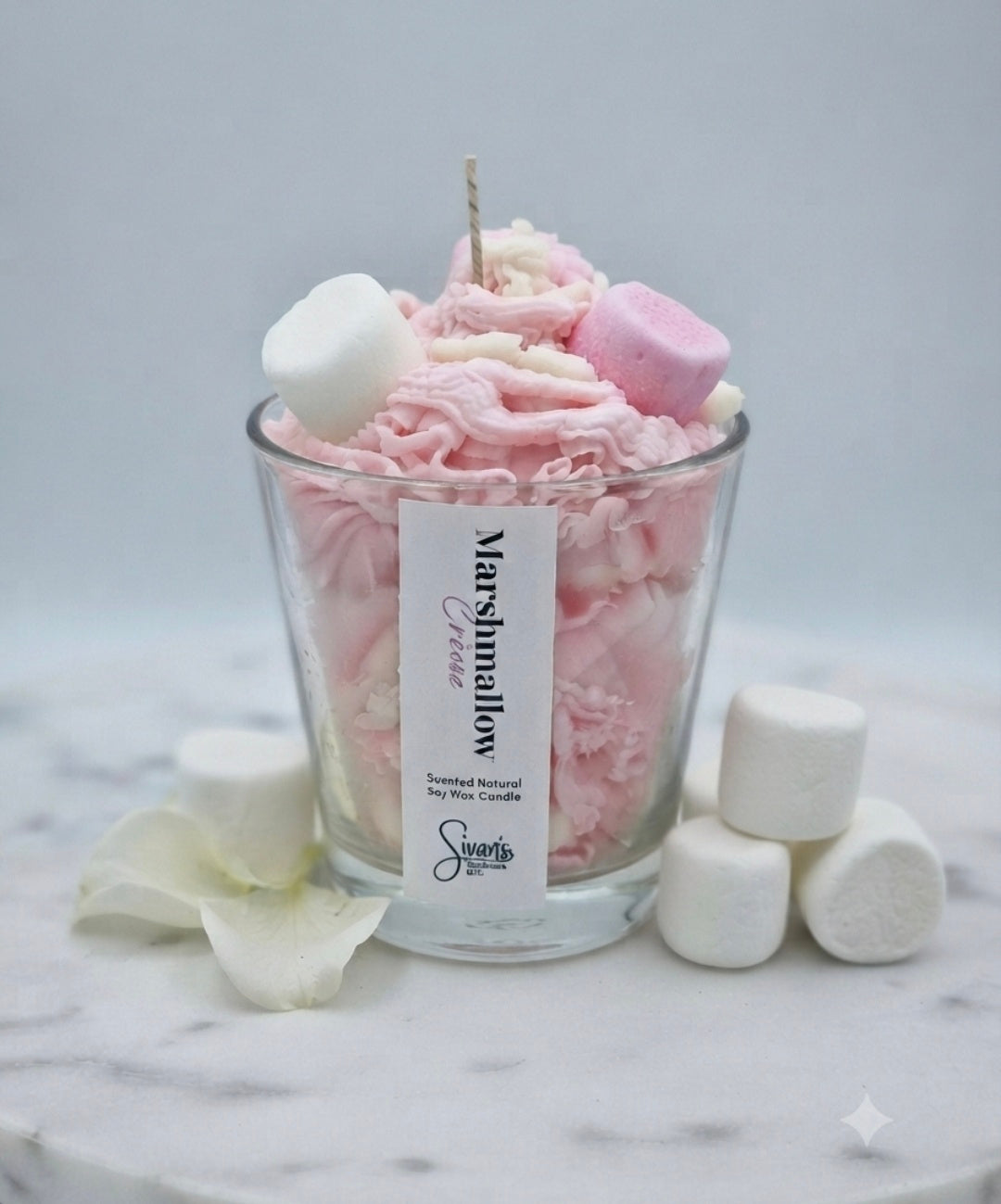 Marshmallow scented soy candle