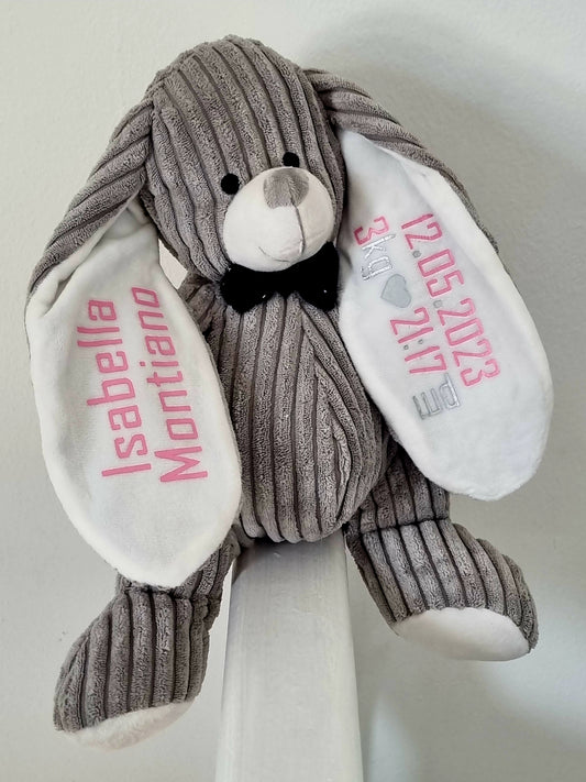 Plush animals with name and  birth details